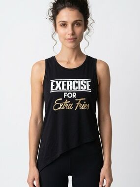 ZELOS | Black Graphic Tank Top 'Exercise for Extra Fries' Women’s Size Medium